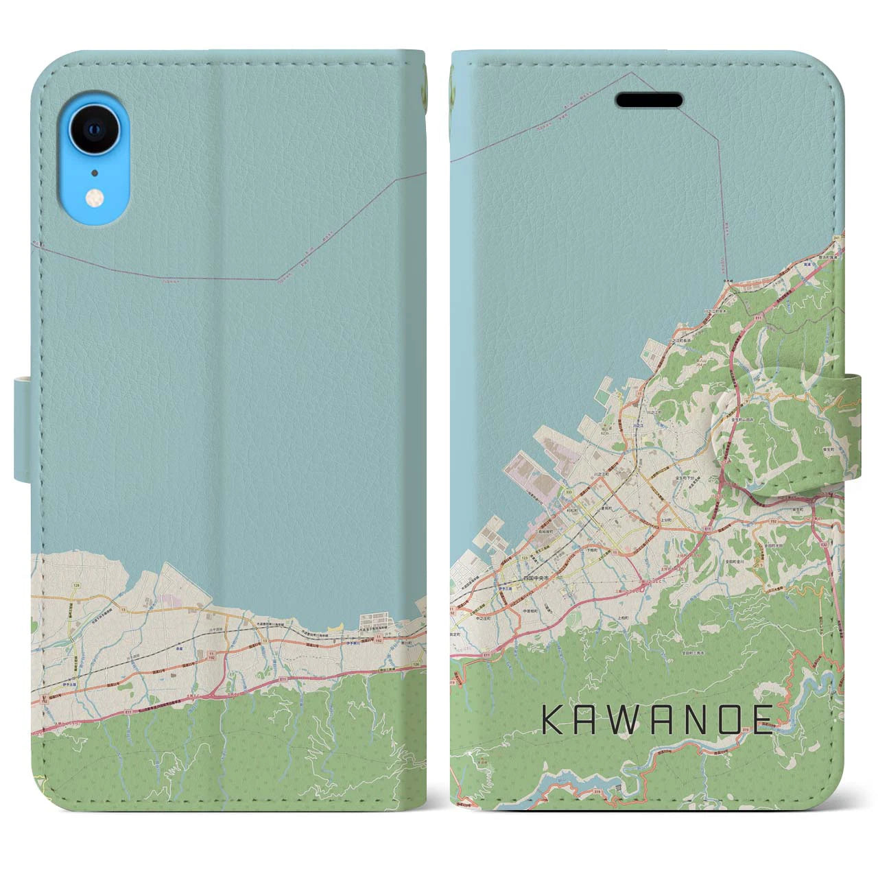 【川之江(愛媛県)】地図柄iPhoneケース(手帳タイプ)ナチュラル・iPhone XR 用