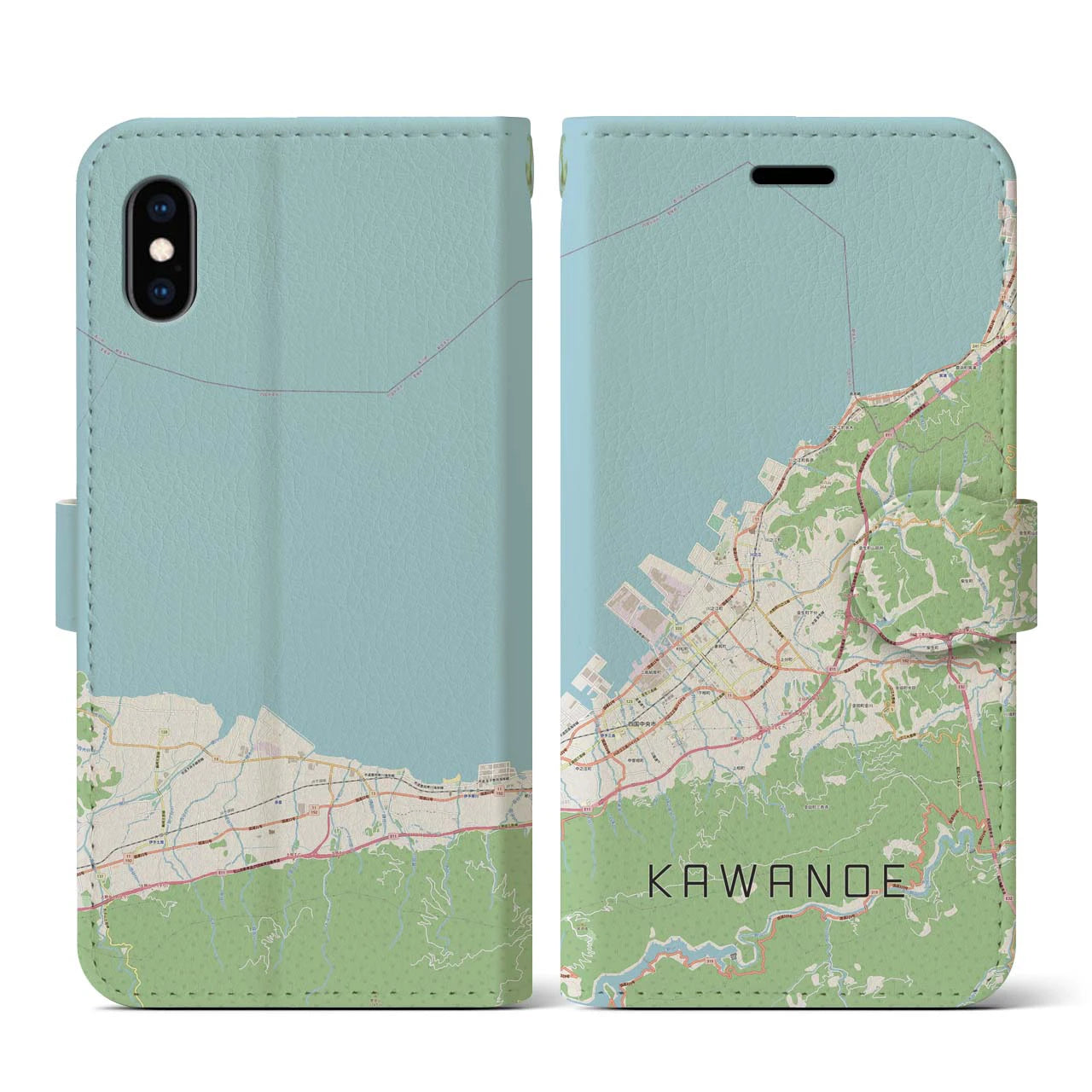 【川之江(愛媛県)】地図柄iPhoneケース(手帳タイプ)ナチュラル・iPhone XS / X 用