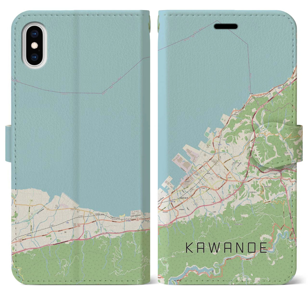 【川之江(愛媛県)】地図柄iPhoneケース(手帳タイプ)ナチュラル・iPhone XS Max 用