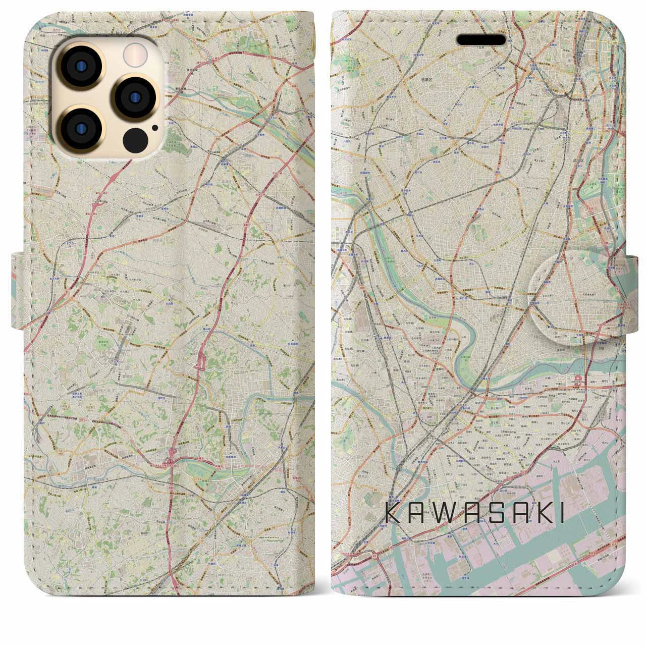 【川崎(神奈川県)】地図柄iPhoneケース(手帳タイプ)ナチュラル・iPhone 12 Pro Max 用