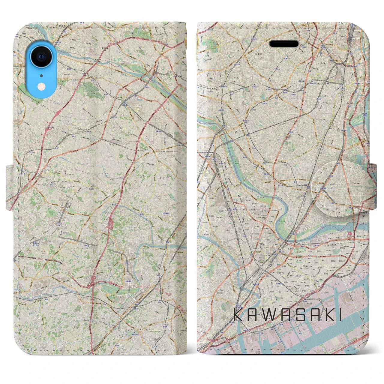 【川崎(神奈川県)】地図柄iPhoneケース(手帳タイプ)ナチュラル・iPhone XR 用