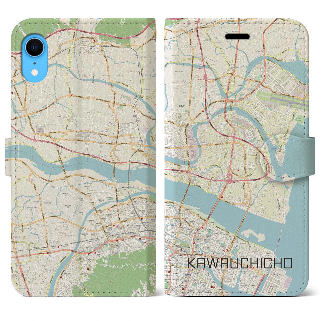 【川内町(徳島県)】地図柄iPhoneケース(手帳タイプ)ナチュラル・iPhone XR 用