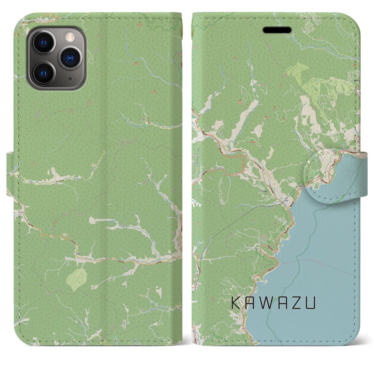【河津(静岡県)】地図柄iPhoneケース(手帳タイプ)ナチュラル・iPhone 11 Pro Max 用