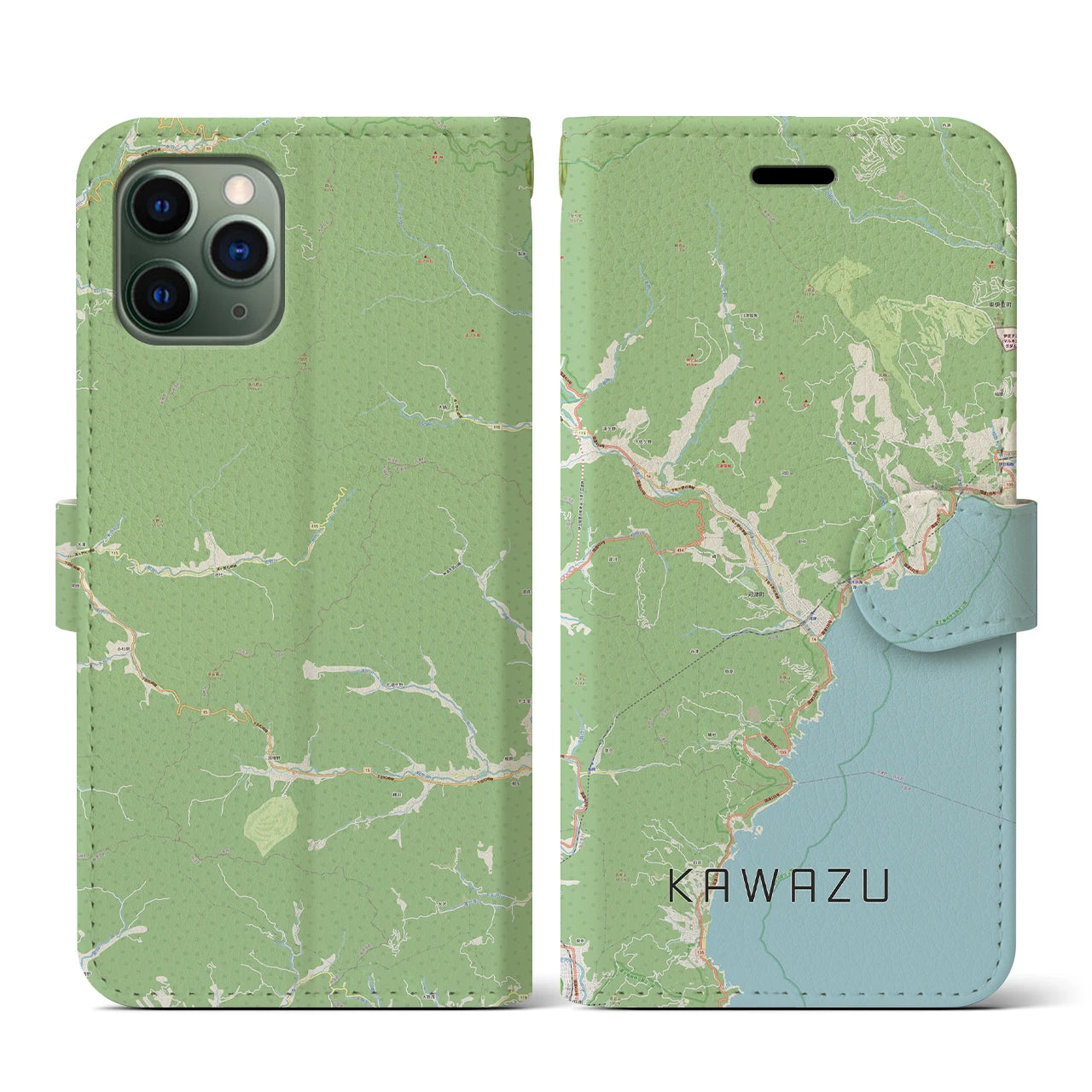 【河津(静岡県)】地図柄iPhoneケース(手帳タイプ)ナチュラル・iPhone 11 Pro 用