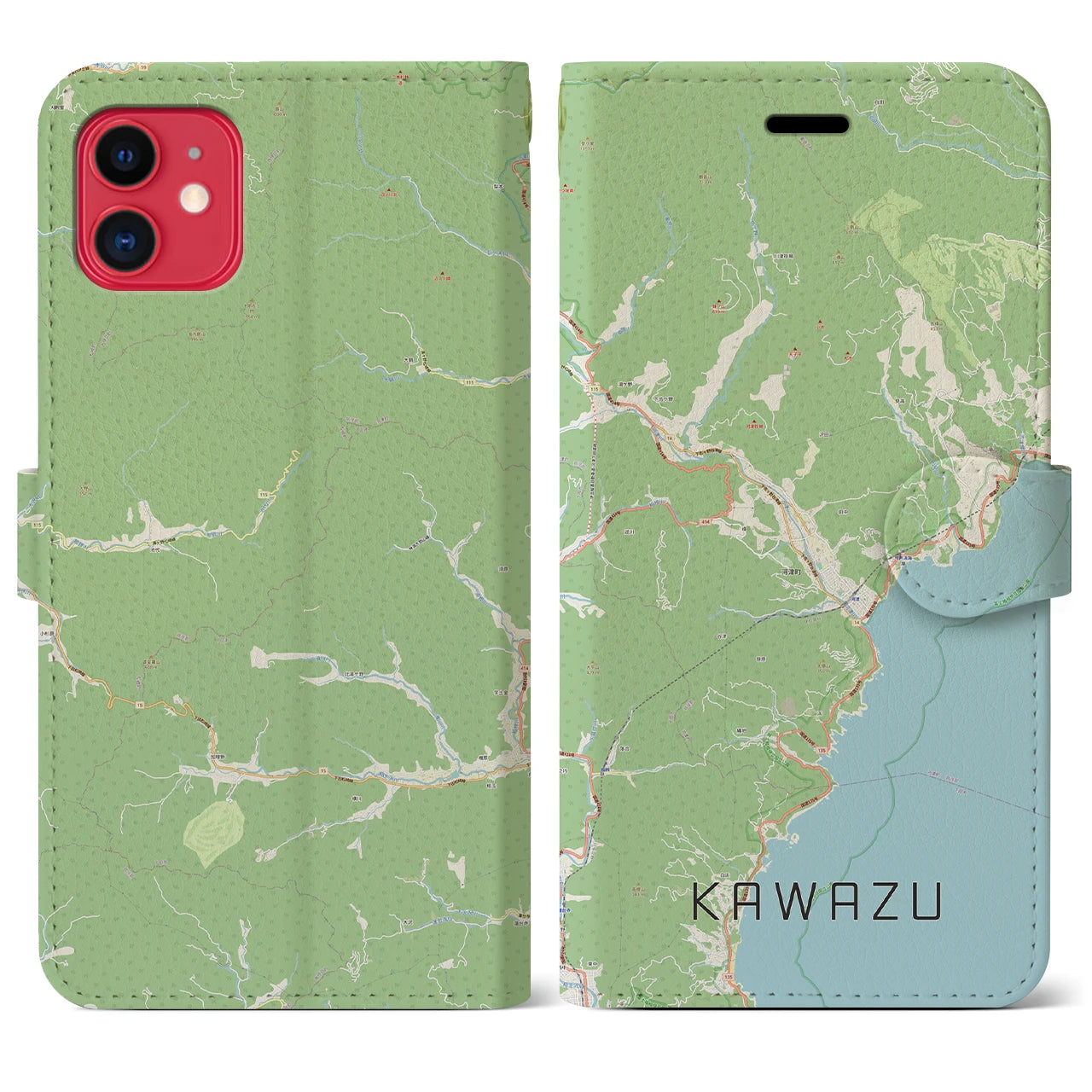 【河津(静岡県)】地図柄iPhoneケース(手帳タイプ)ナチュラル・iPhone 11 用