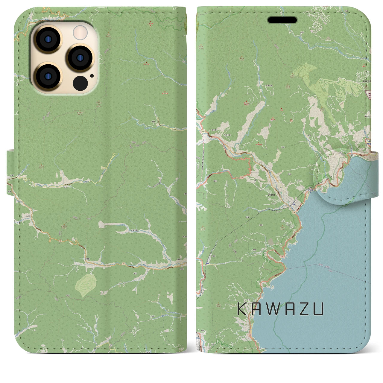 【河津(静岡県)】地図柄iPhoneケース(手帳タイプ)ナチュラル・iPhone 12 Pro Max 用