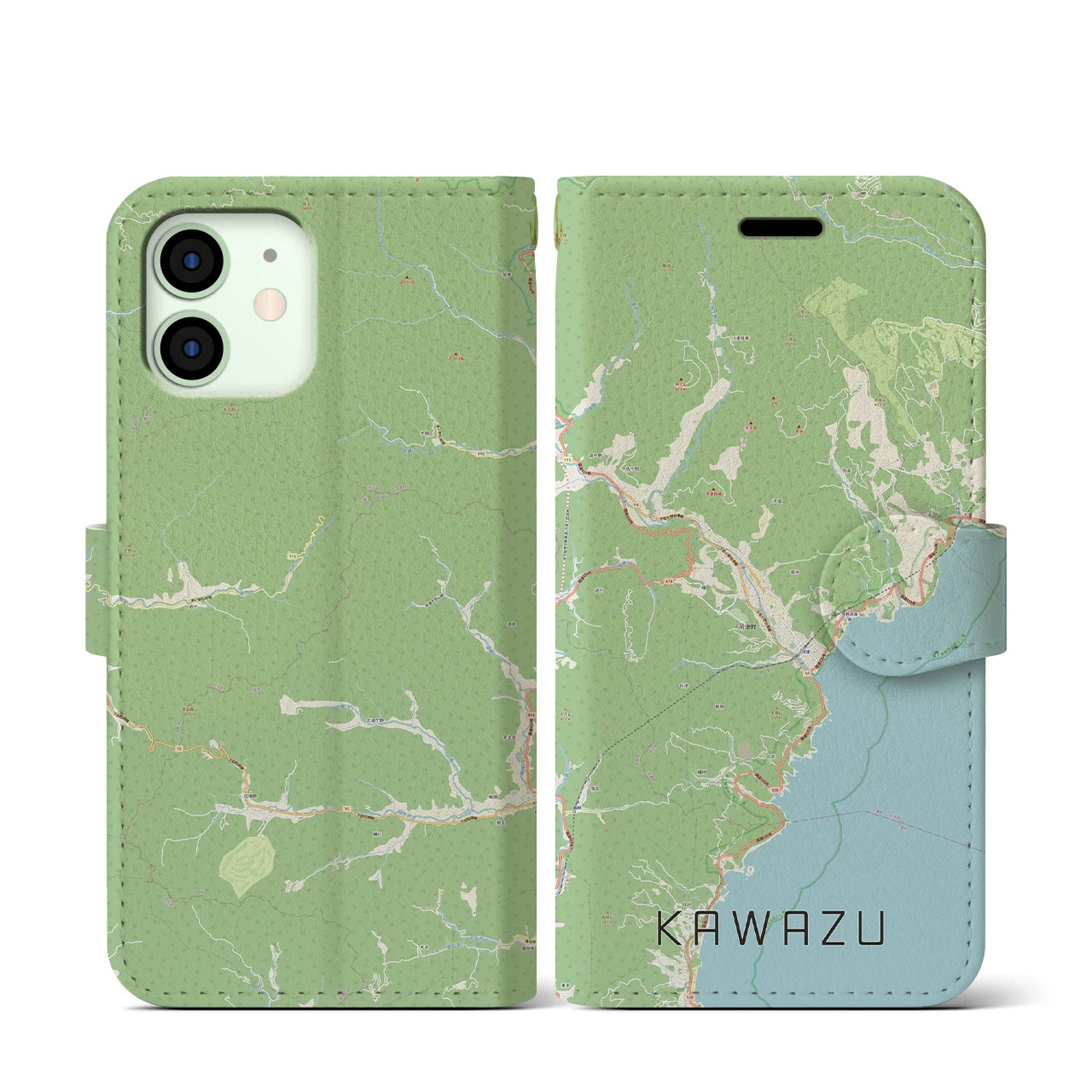 【河津(静岡県)】地図柄iPhoneケース(手帳タイプ)ナチュラル・iPhone 12 mini 用
