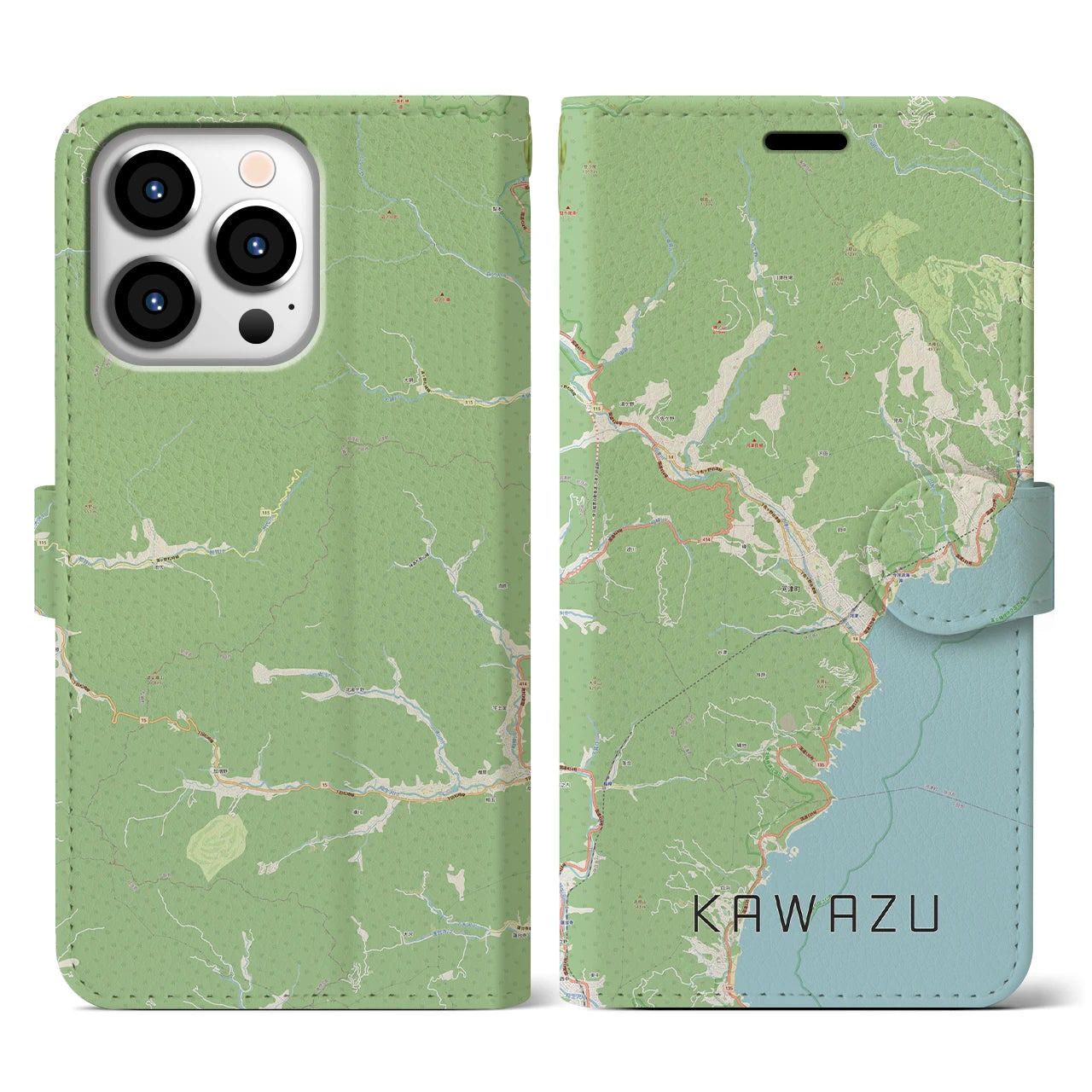 【河津(静岡県)】地図柄iPhoneケース(手帳タイプ)ナチュラル・iPhone 13 Pro 用