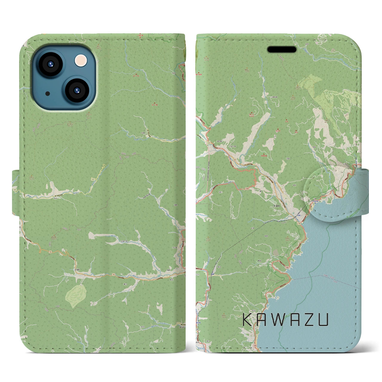 【河津(静岡県)】地図柄iPhoneケース(手帳タイプ)ナチュラル・iPhone 13 用