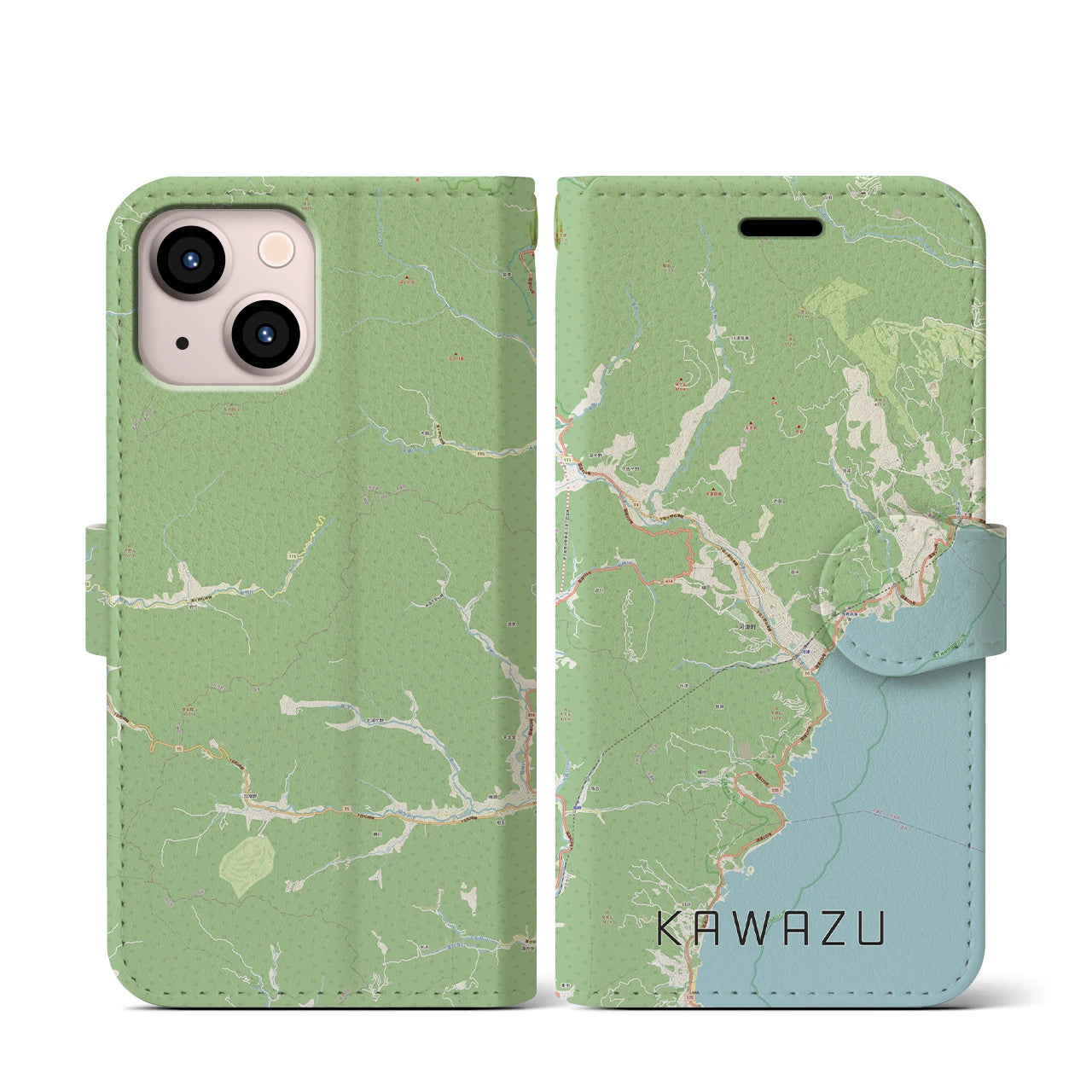 【河津(静岡県)】地図柄iPhoneケース(手帳タイプ)ナチュラル・iPhone 13 mini 用