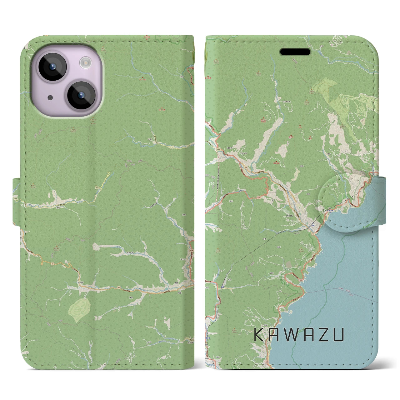 【河津(静岡県)】地図柄iPhoneケース(手帳タイプ)ナチュラル・iPhone 14 用