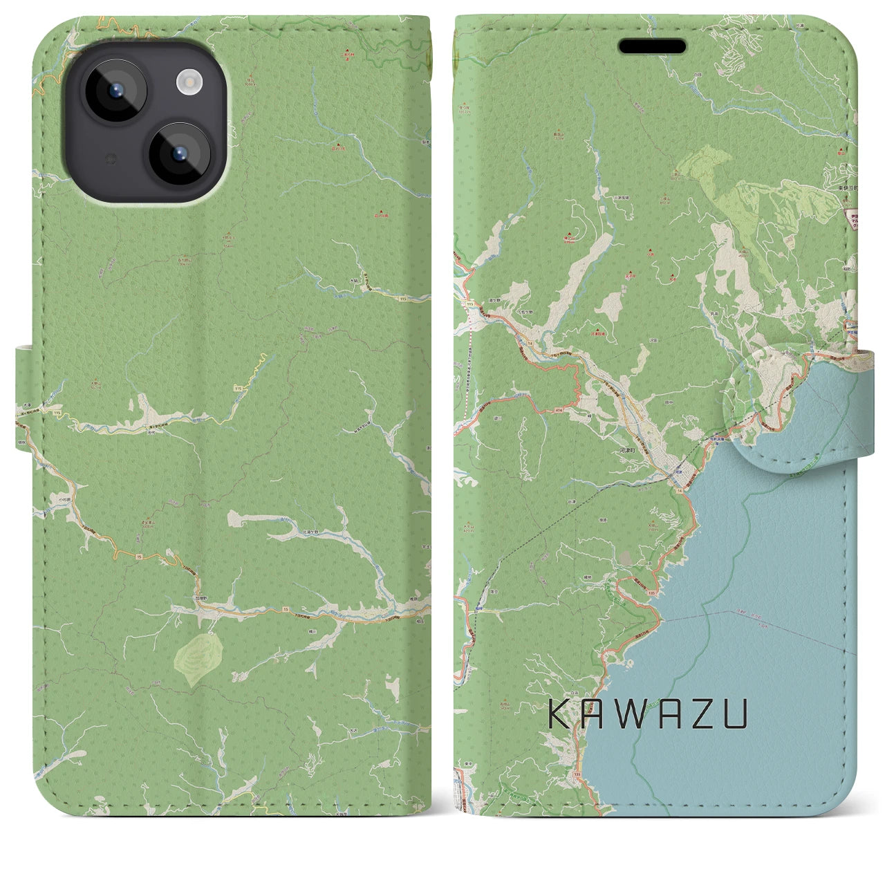 【河津(静岡県)】地図柄iPhoneケース(手帳タイプ)ナチュラル・iPhone 14 Plus 用