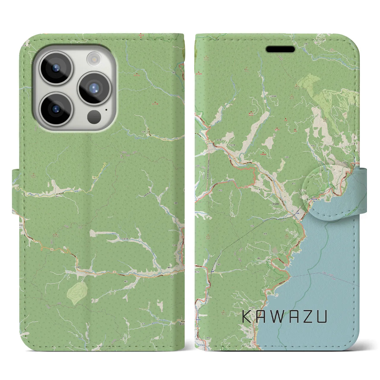【河津(静岡県)】地図柄iPhoneケース(手帳タイプ)ナチュラル・iPhone 15 Pro 用