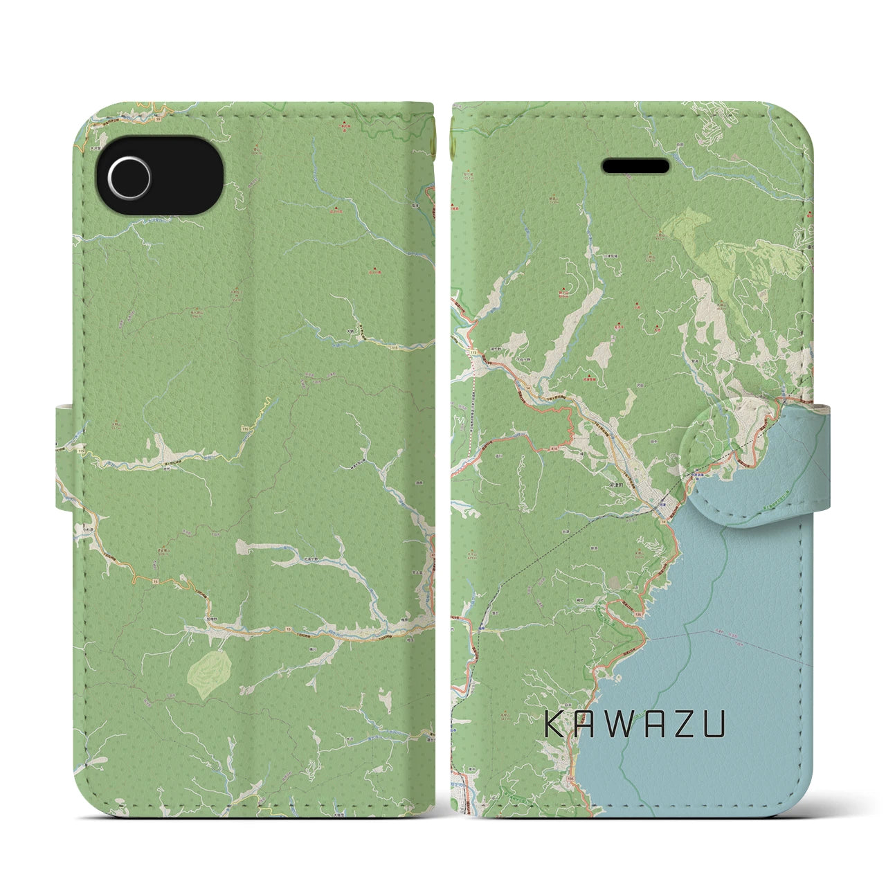 【河津(静岡県)】地図柄iPhoneケース(手帳タイプ)ナチュラル・iPhone SE(第3 / 第2世代) / 8 / 7 / 6s / 6 用