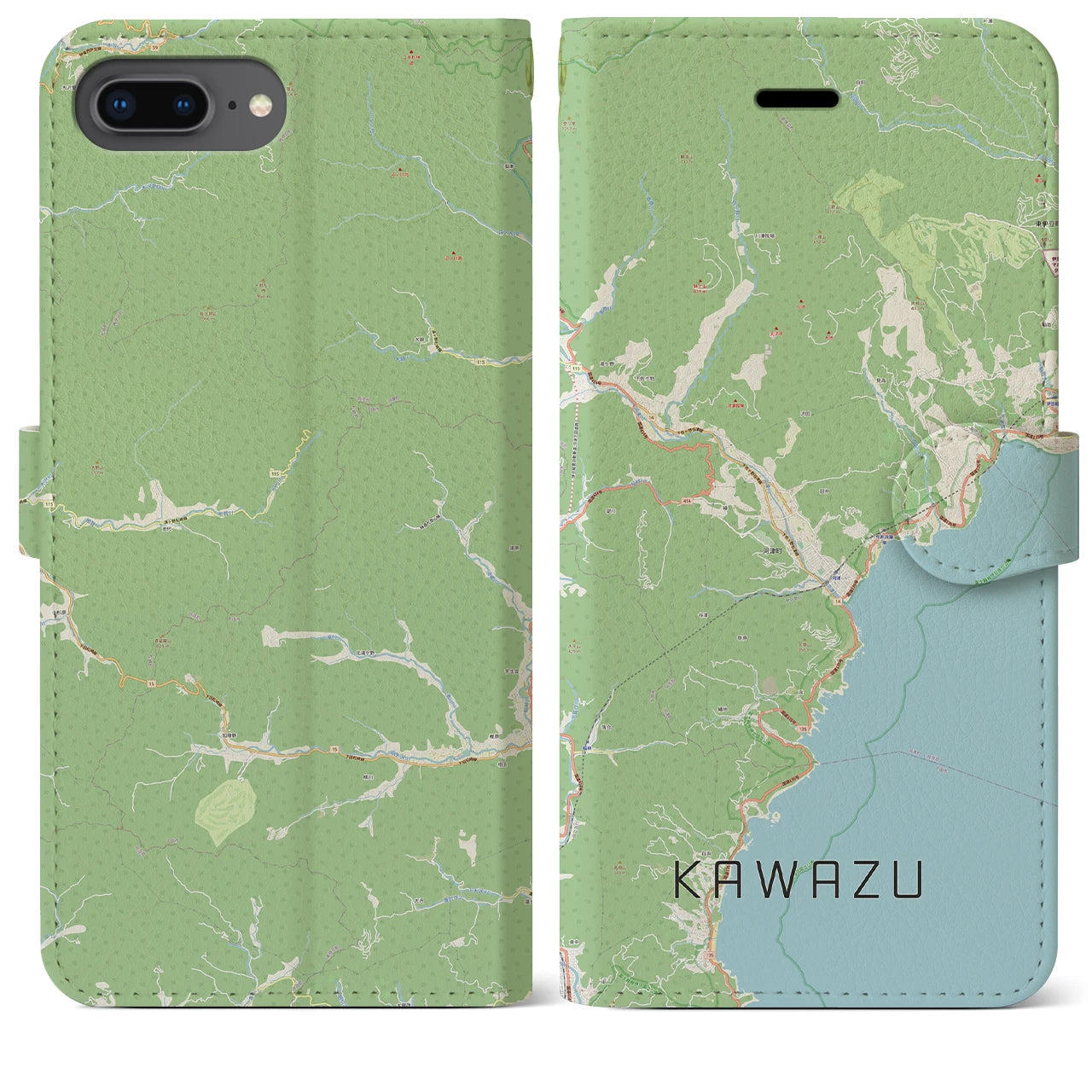 【河津(静岡県)】地図柄iPhoneケース(手帳タイプ)ナチュラル・iPhone 8Plus /7Plus / 6sPlus / 6Plus 用