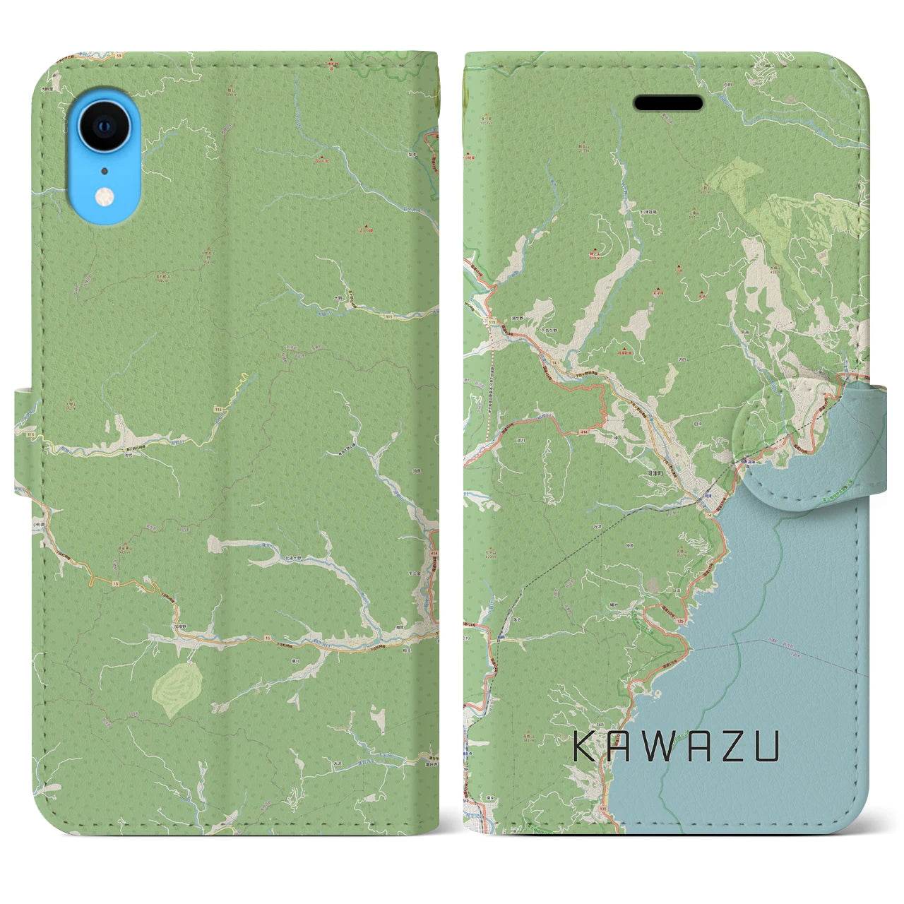 【河津(静岡県)】地図柄iPhoneケース(手帳タイプ)ナチュラル・iPhone XR 用