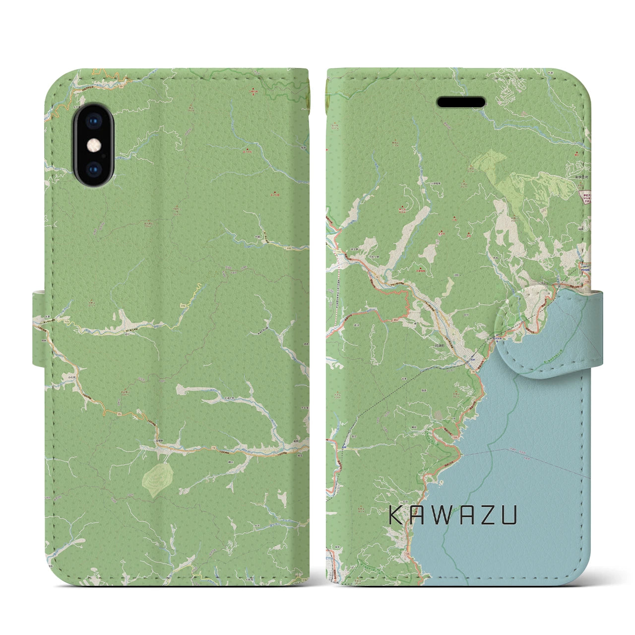 【河津(静岡県)】地図柄iPhoneケース(手帳タイプ)ナチュラル・iPhone XS / X 用