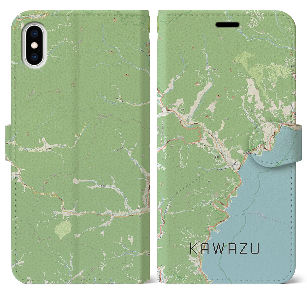 【河津(静岡県)】地図柄iPhoneケース(手帳タイプ)ナチュラル・iPhone XS Max 用