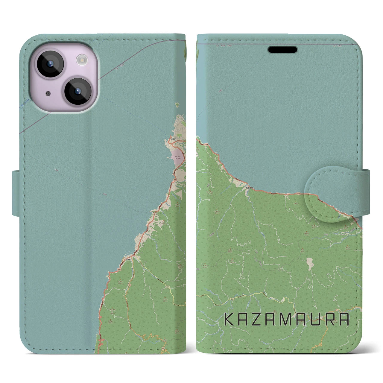 【風間浦(青森県)】地図柄iPhoneケース(手帳タイプ)ナチュラル・iPhone 14 用