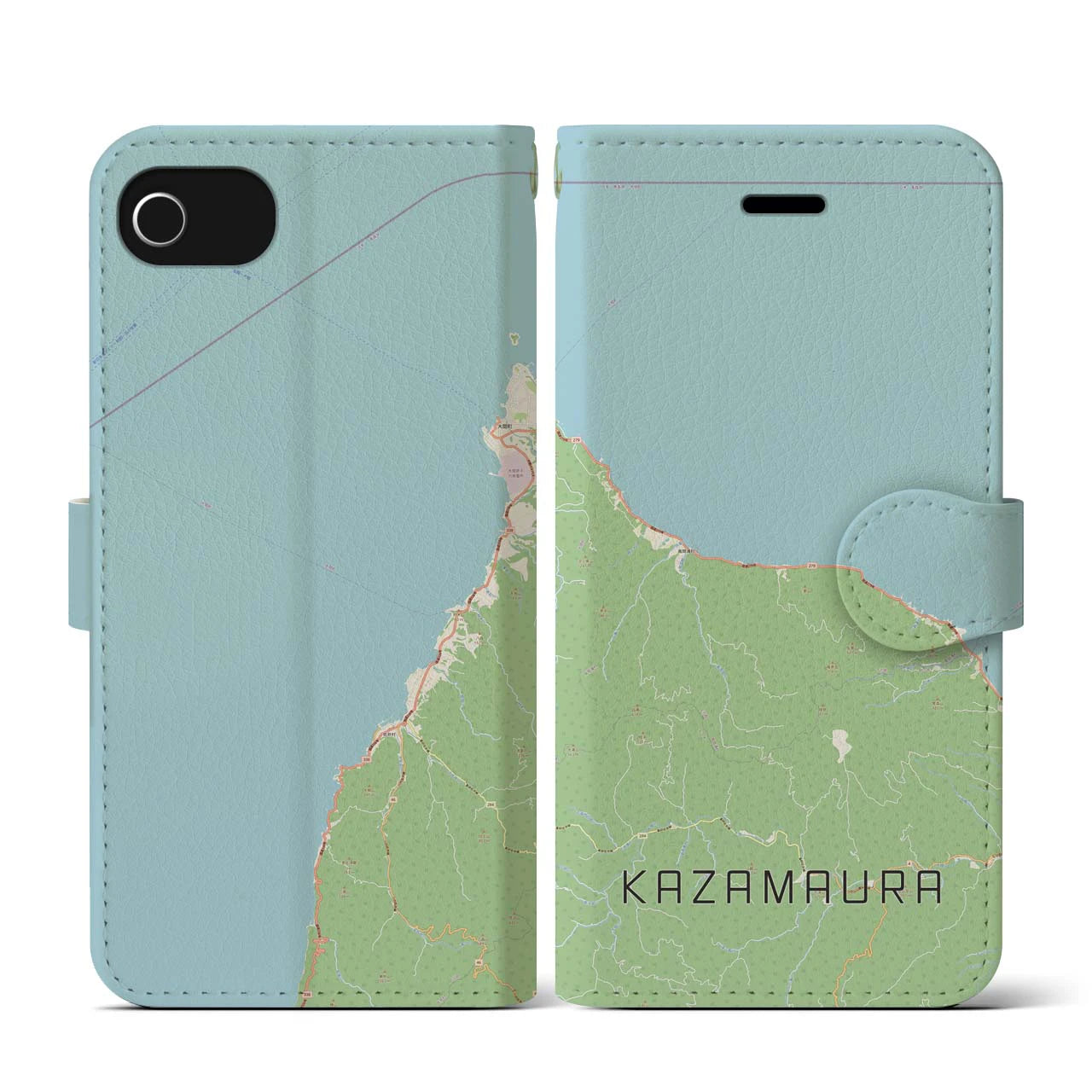 【風間浦(青森県)】地図柄iPhoneケース(手帳タイプ)ナチュラル・iPhone SE(第3 / 第2世代) / 8 / 7 / 6s / 6 用