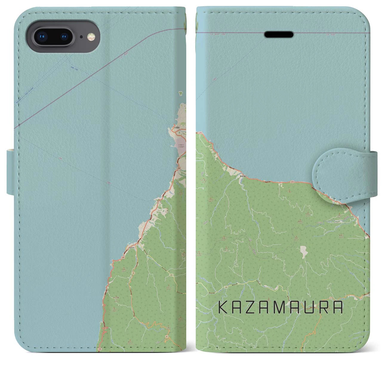 【風間浦(青森県)】地図柄iPhoneケース(手帳タイプ)ナチュラル・iPhone 8Plus /7Plus / 6sPlus / 6Plus 用