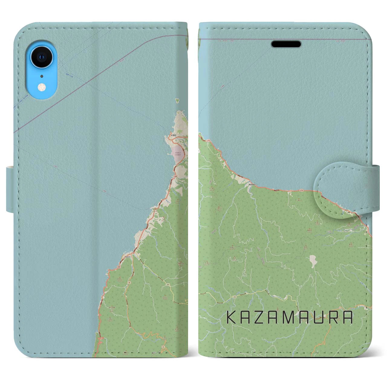 【風間浦(青森県)】地図柄iPhoneケース(手帳タイプ)ナチュラル・iPhone XR 用