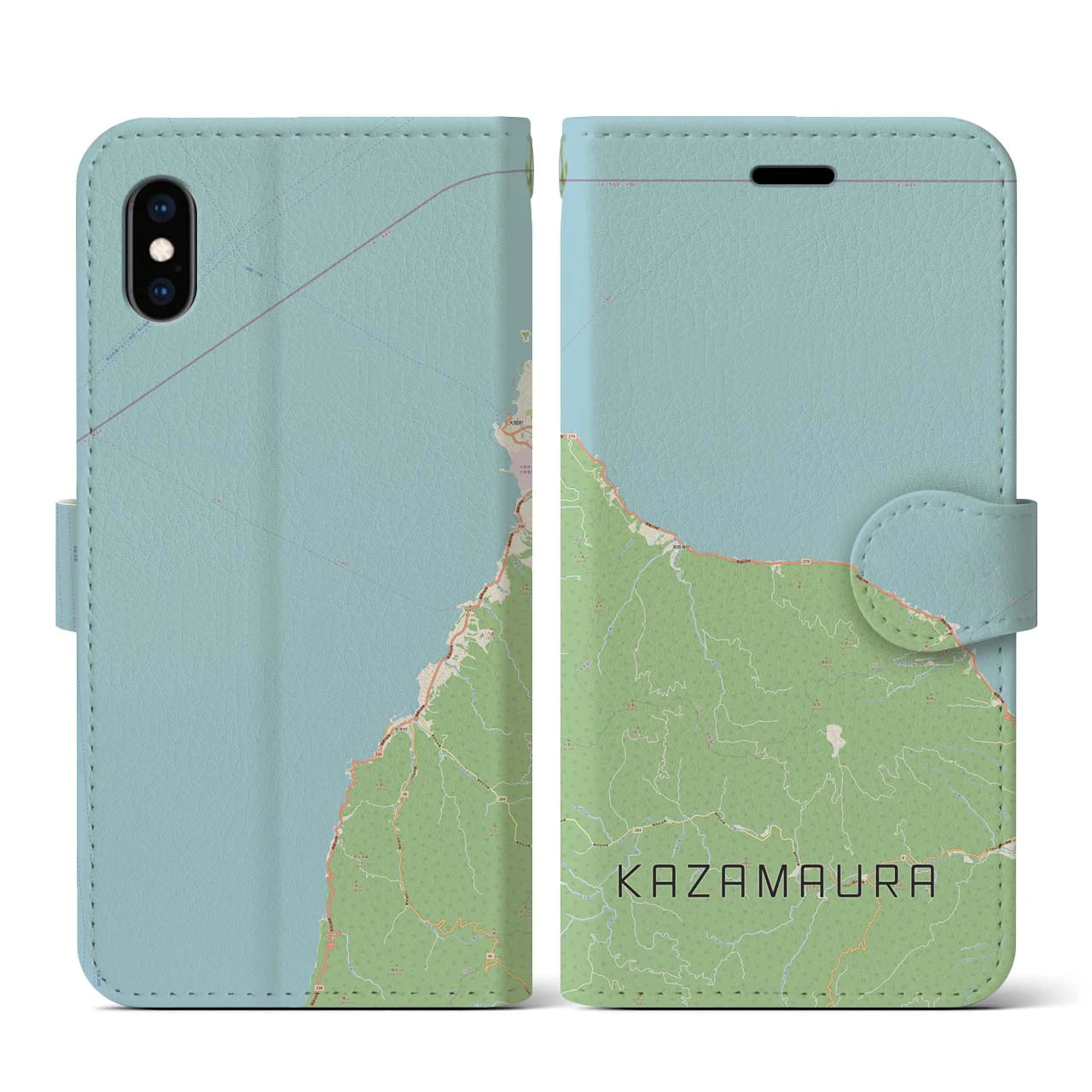 【風間浦(青森県)】地図柄iPhoneケース(手帳タイプ)ナチュラル・iPhone XS / X 用
