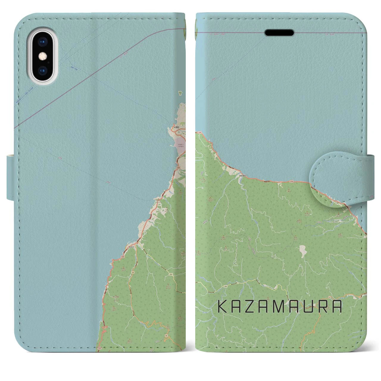【風間浦(青森県)】地図柄iPhoneケース(手帳タイプ)ナチュラル・iPhone XS Max 用