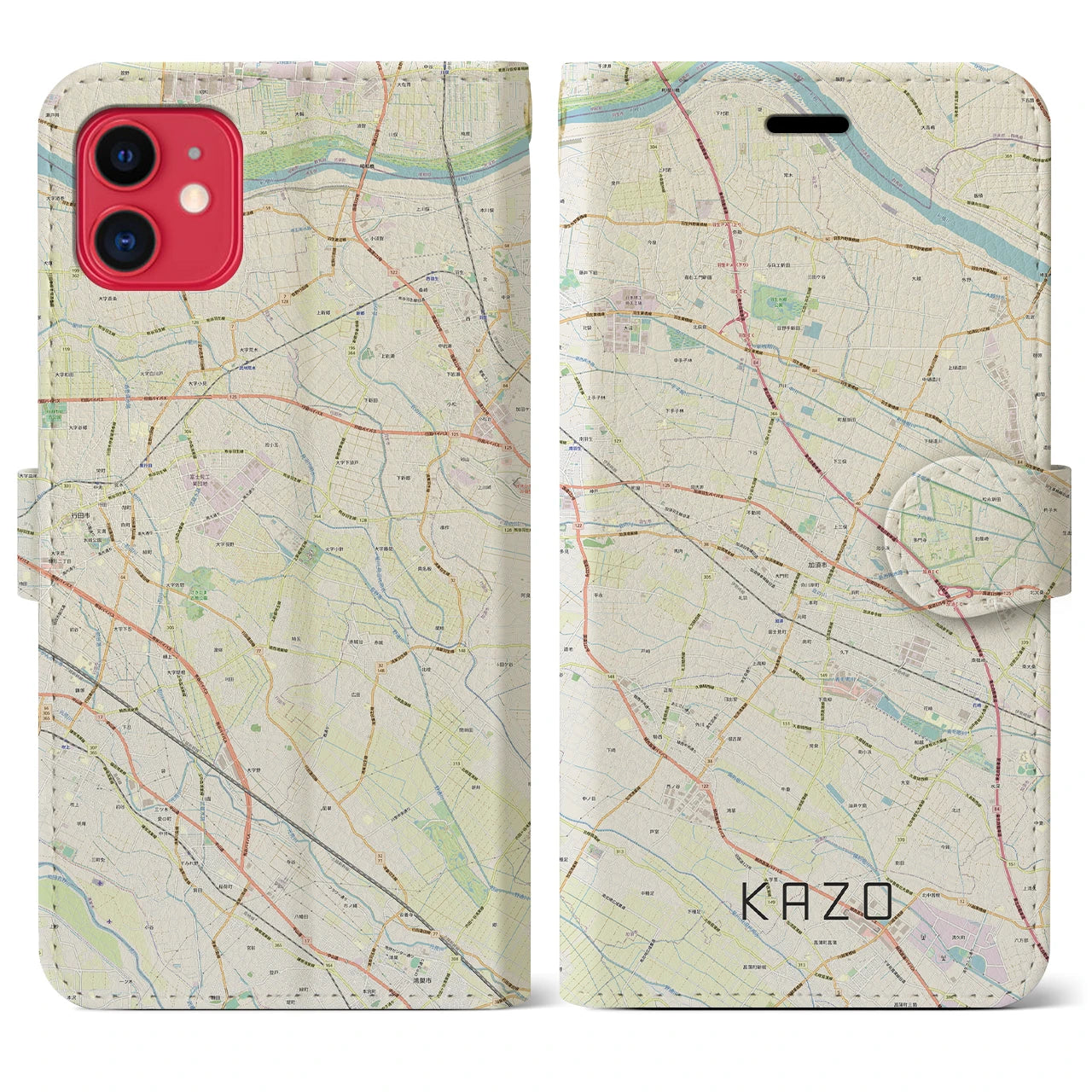【加須(埼玉県)】地図柄iPhoneケース(手帳タイプ)ナチュラル・iPhone 11 用