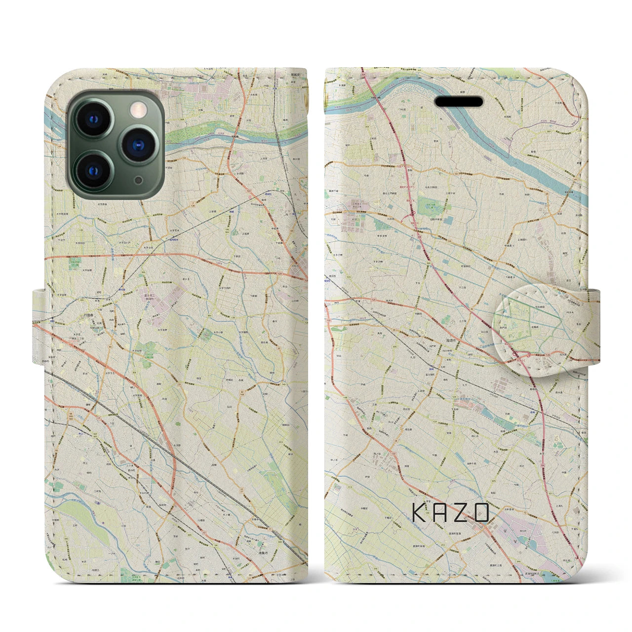 【加須(埼玉県)】地図柄iPhoneケース(手帳タイプ)ナチュラル・iPhone 11 Pro 用