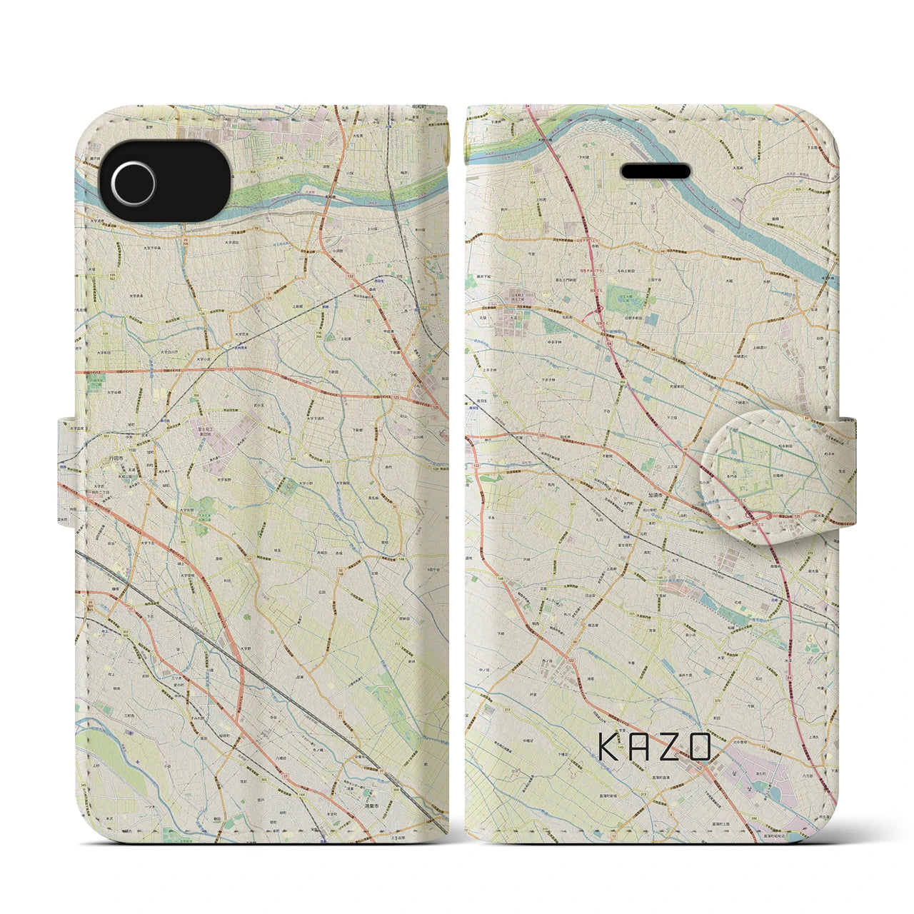 【加須(埼玉県)】地図柄iPhoneケース(手帳タイプ)ナチュラル・iPhone SE(第3 / 第2世代) / 8 / 7 / 6s / 6 用