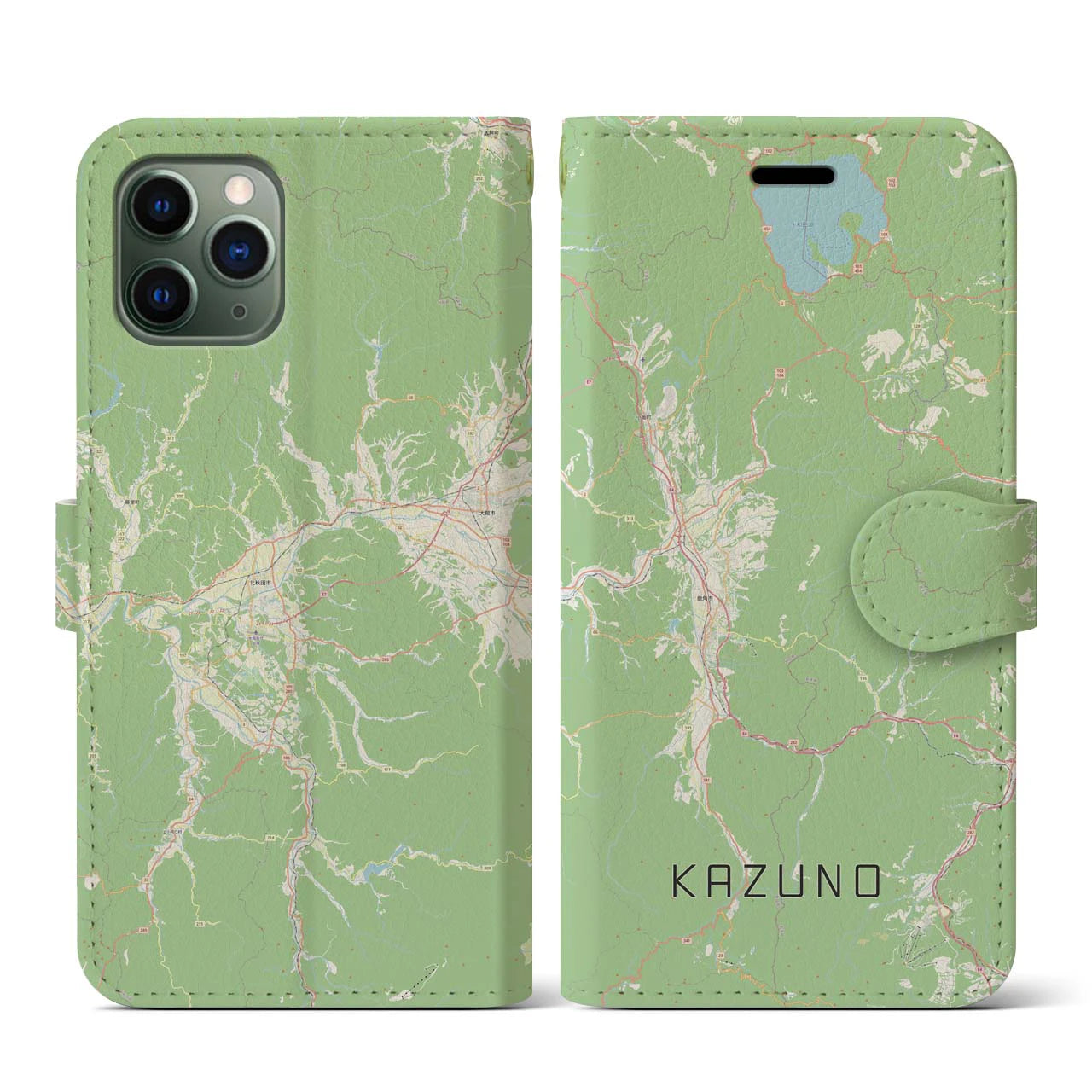 【鹿角(秋田県)】地図柄iPhoneケース(手帳タイプ)ナチュラル・iPhone 11 Pro 用