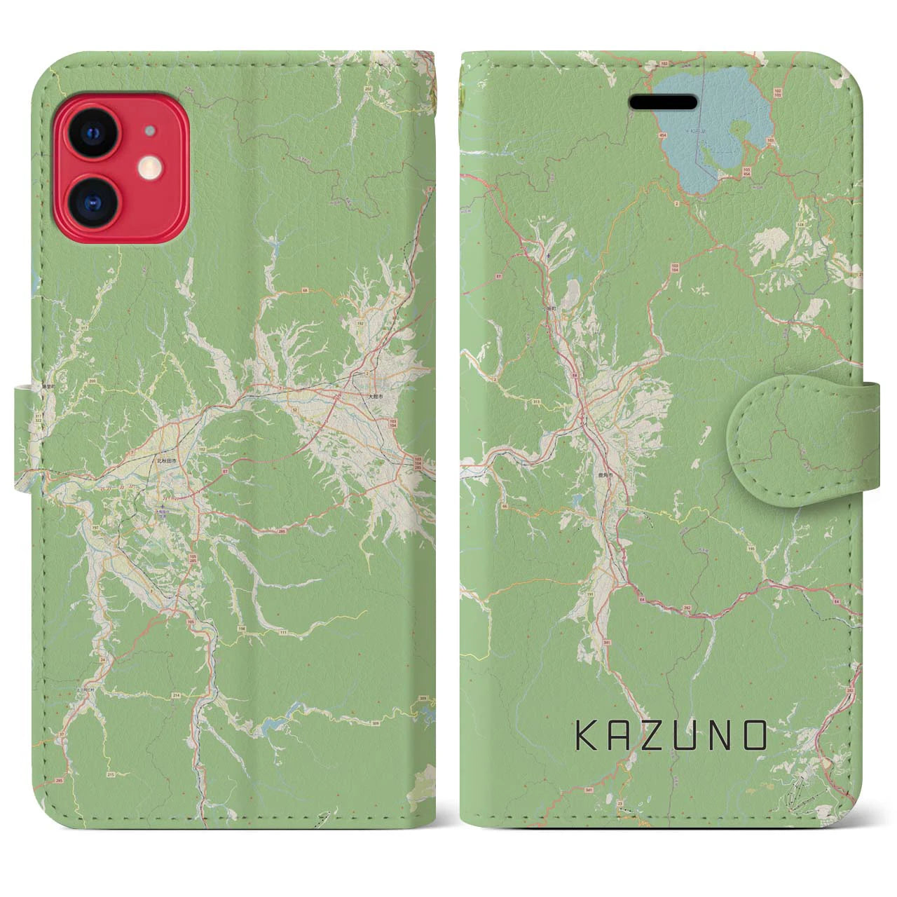【鹿角(秋田県)】地図柄iPhoneケース(手帳タイプ)ナチュラル・iPhone 11 用
