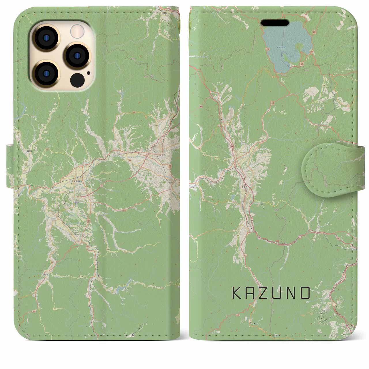 【鹿角(秋田県)】地図柄iPhoneケース(手帳タイプ)ナチュラル・iPhone 12 Pro Max 用