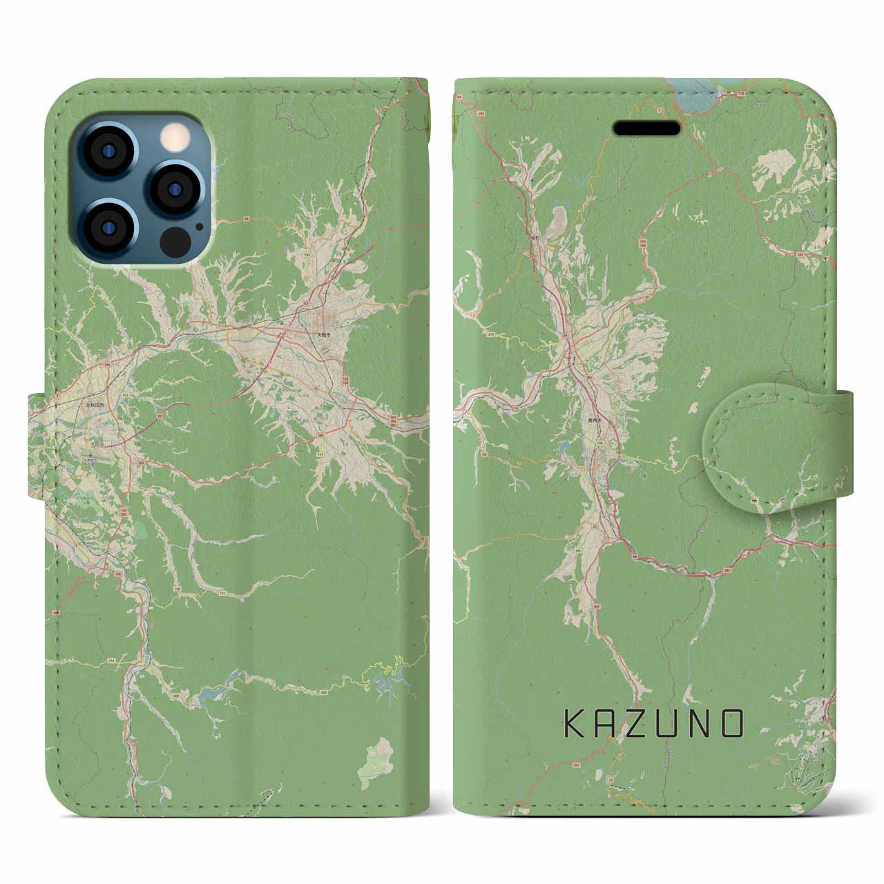 【鹿角(秋田県)】地図柄iPhoneケース(手帳タイプ)ナチュラル・iPhone 12 / 12 Pro 用