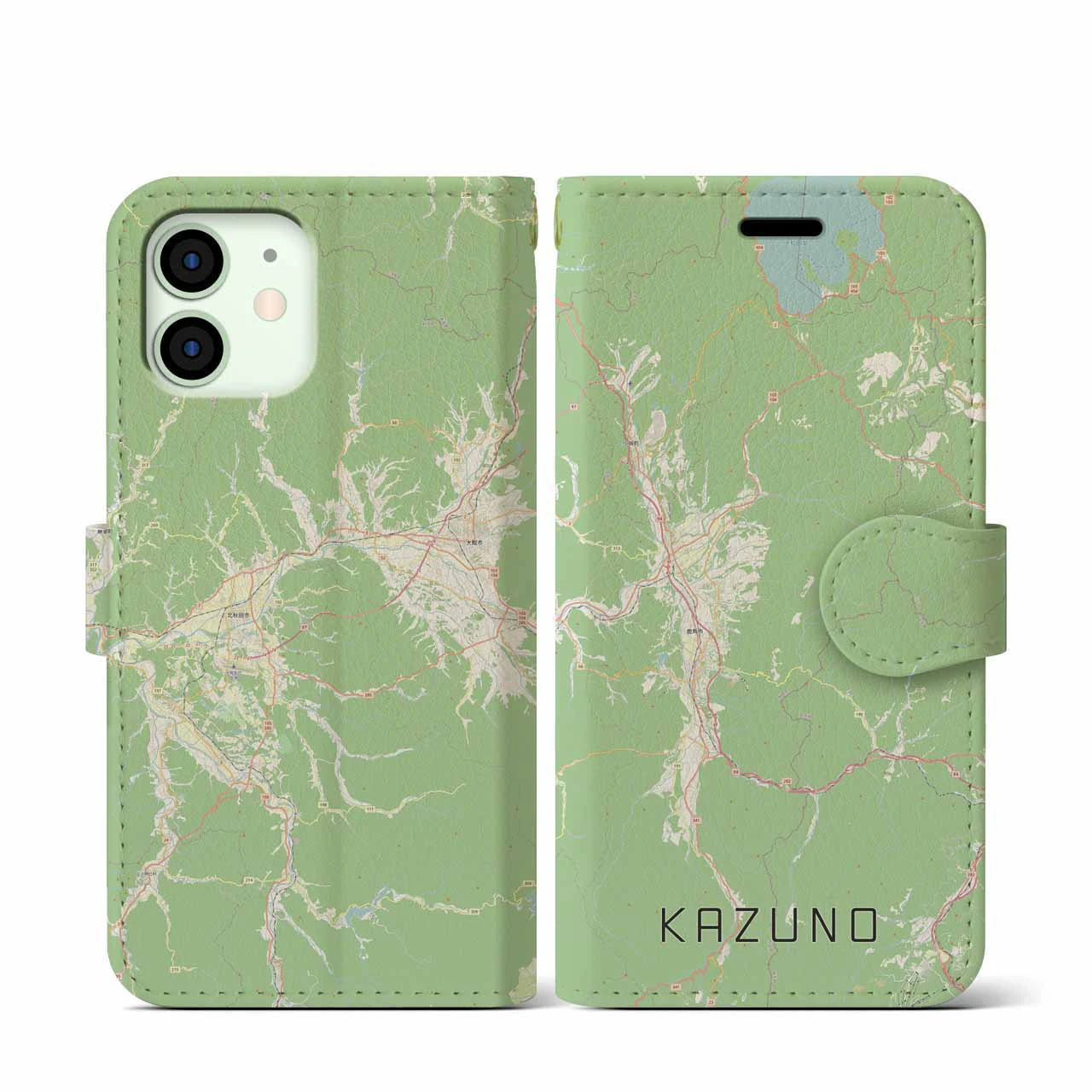 【鹿角(秋田県)】地図柄iPhoneケース(手帳タイプ)ナチュラル・iPhone 12 mini 用