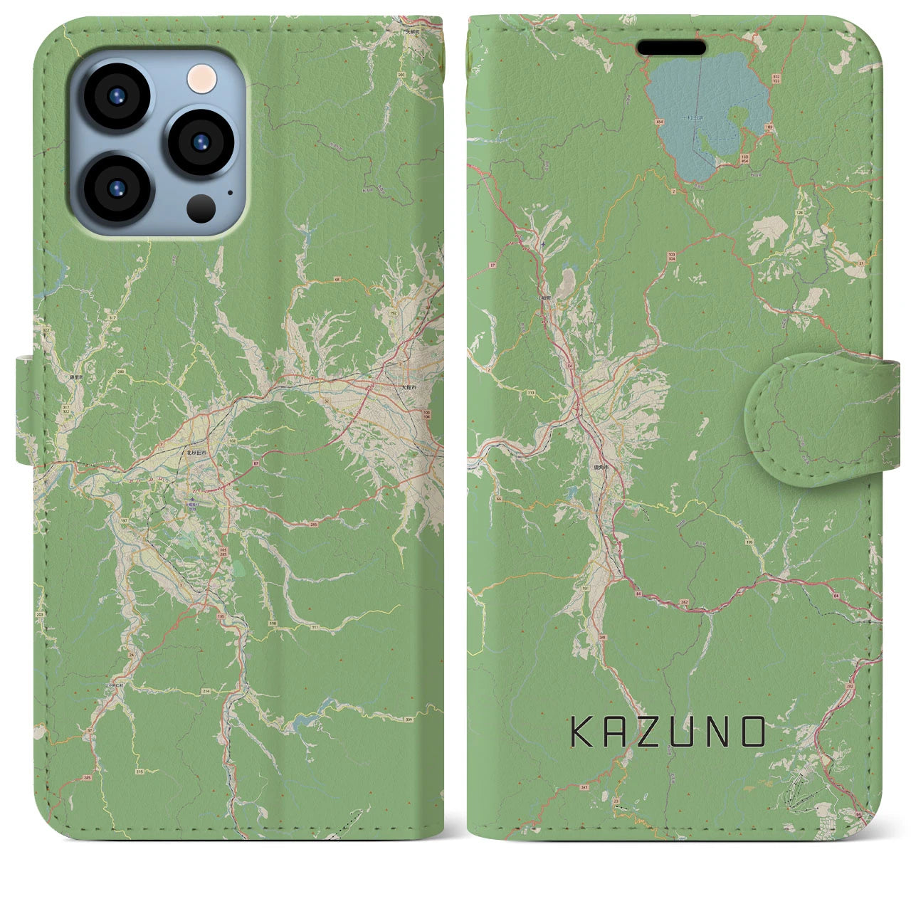 【鹿角(秋田県)】地図柄iPhoneケース(手帳タイプ)ナチュラル・iPhone 13 Pro Max 用