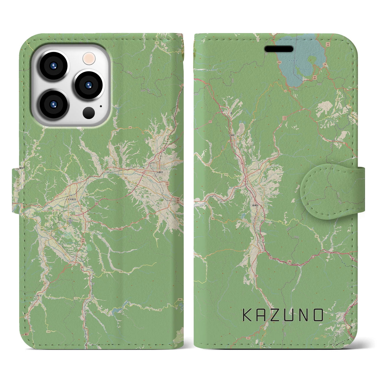 【鹿角(秋田県)】地図柄iPhoneケース(手帳タイプ)ナチュラル・iPhone 13 Pro 用