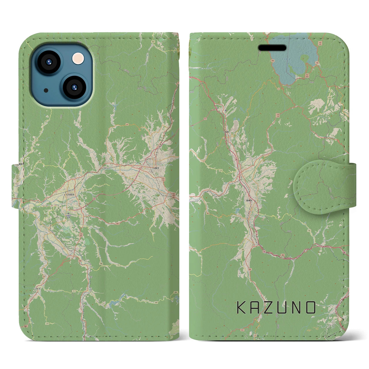 【鹿角(秋田県)】地図柄iPhoneケース(手帳タイプ)ナチュラル・iPhone 13 用