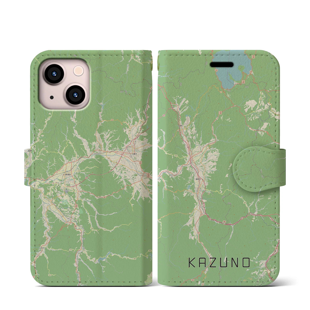 【鹿角(秋田県)】地図柄iPhoneケース(手帳タイプ)ナチュラル・iPhone 13 mini 用