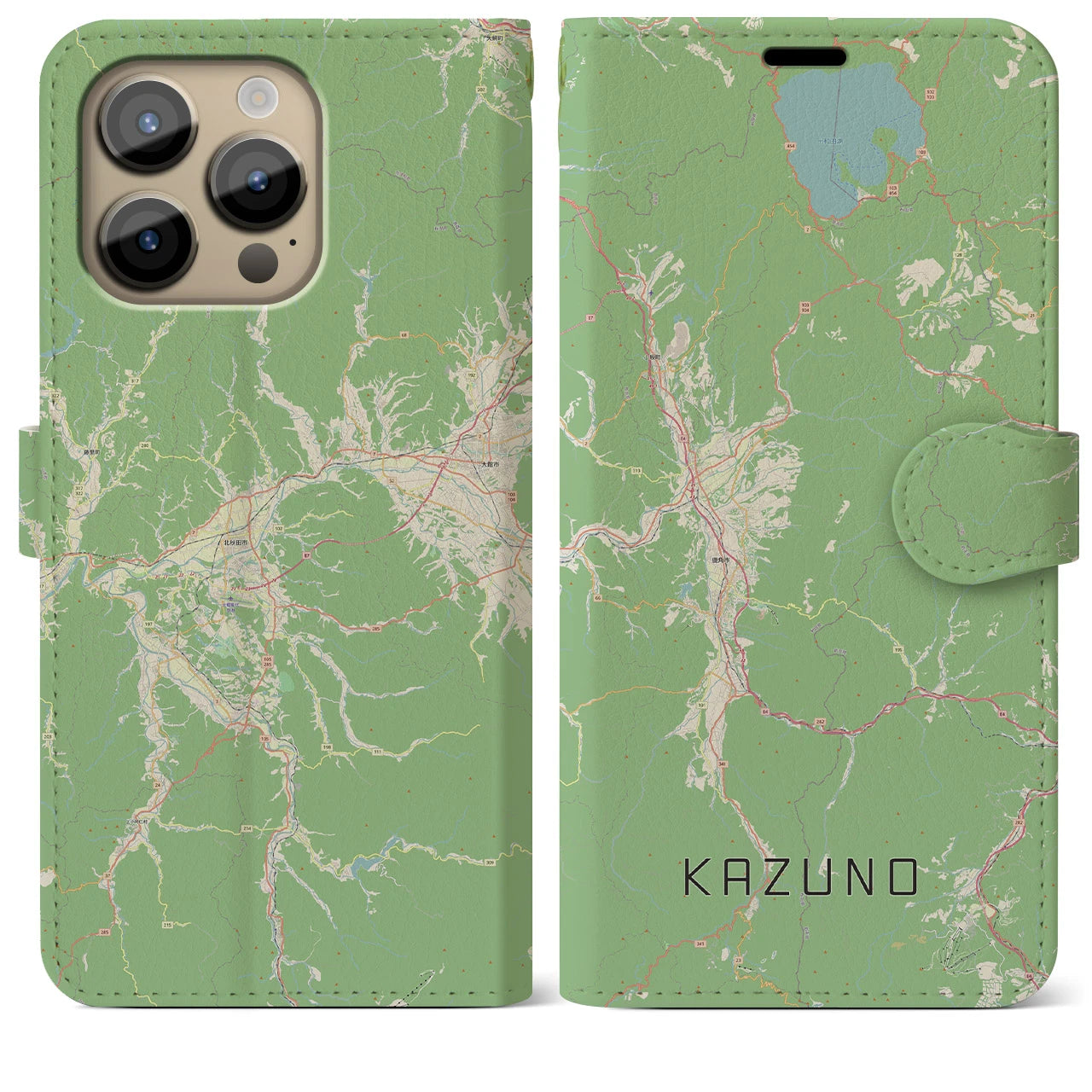 【鹿角(秋田県)】地図柄iPhoneケース(手帳タイプ)ナチュラル・iPhone 14 Pro Max 用