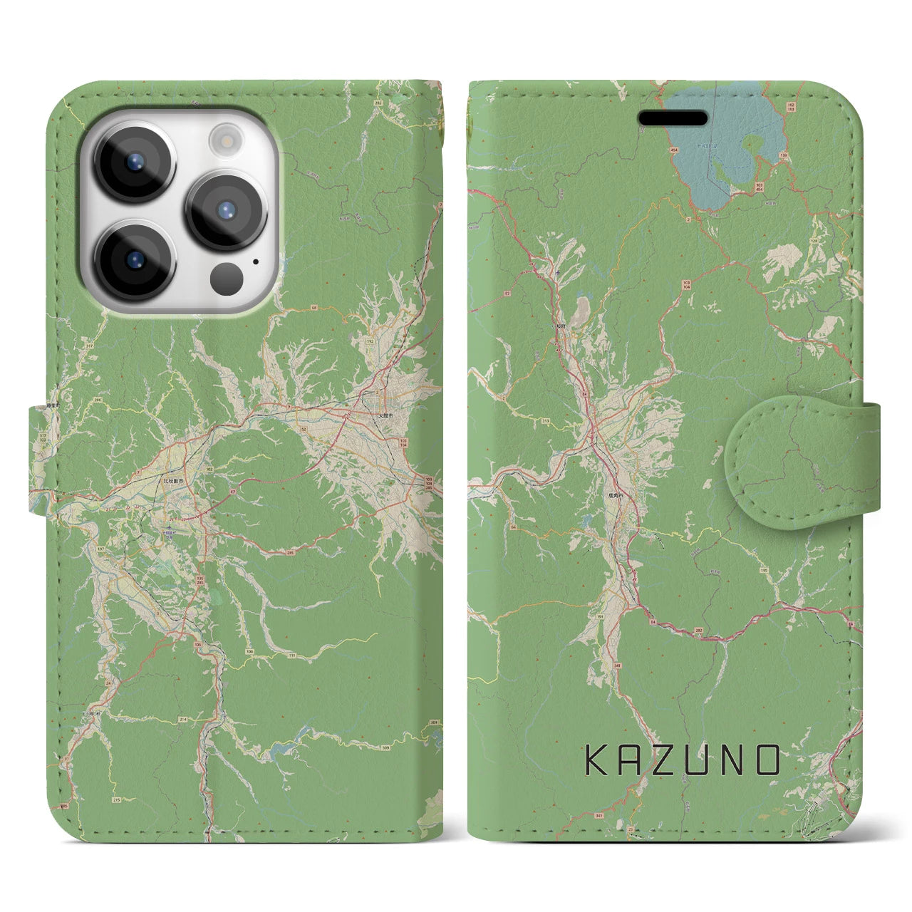 【鹿角(秋田県)】地図柄iPhoneケース(手帳タイプ)ナチュラル・iPhone 14 Pro 用