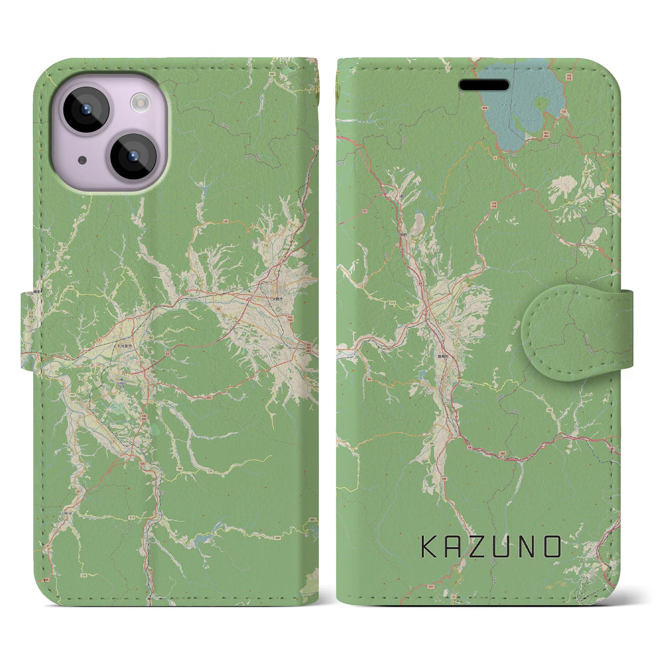 【鹿角(秋田県)】地図柄iPhoneケース(手帳タイプ)ナチュラル・iPhone 14 用
