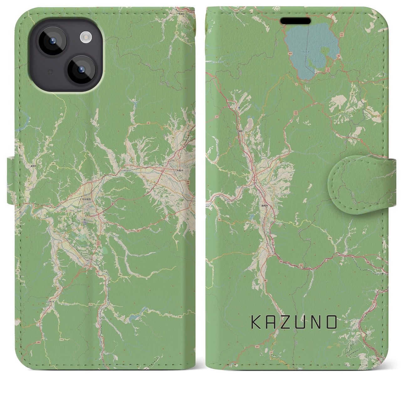 【鹿角(秋田県)】地図柄iPhoneケース(手帳タイプ)ナチュラル・iPhone 14 Plus 用