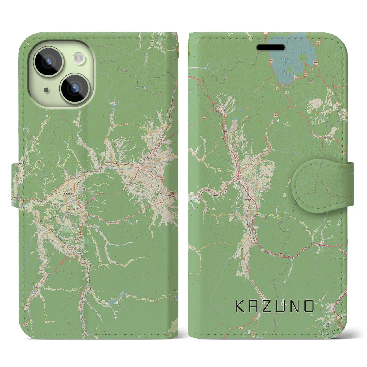 【鹿角(秋田県)】地図柄iPhoneケース(手帳タイプ)ナチュラル・iPhone 15 用
