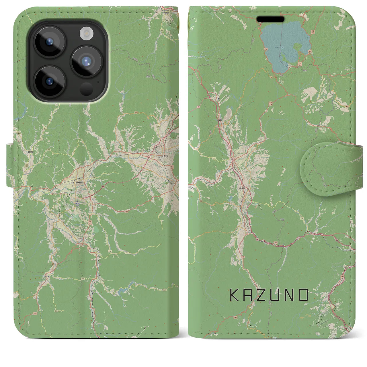 【鹿角(秋田県)】地図柄iPhoneケース(手帳タイプ)ナチュラル・iPhone 15 Pro Max 用