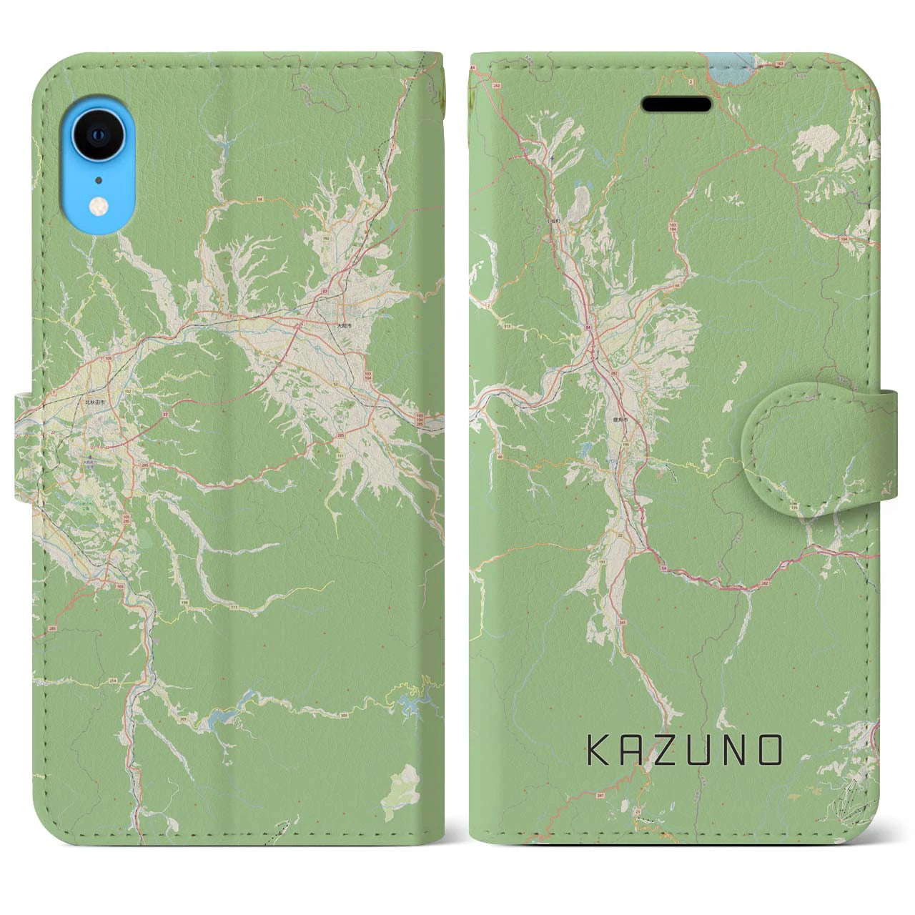 【鹿角(秋田県)】地図柄iPhoneケース(手帳タイプ)ナチュラル・iPhone XR 用