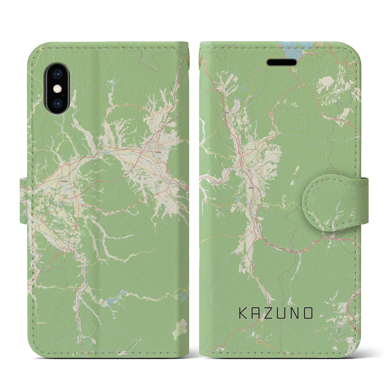 【鹿角(秋田県)】地図柄iPhoneケース(手帳タイプ)ナチュラル・iPhone XS / X 用