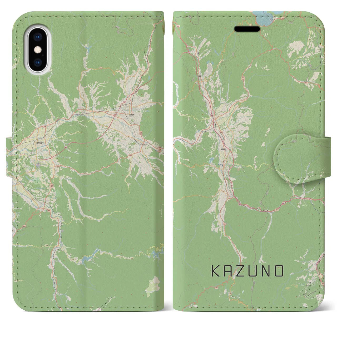 【鹿角(秋田県)】地図柄iPhoneケース(手帳タイプ)ナチュラル・iPhone XS Max 用