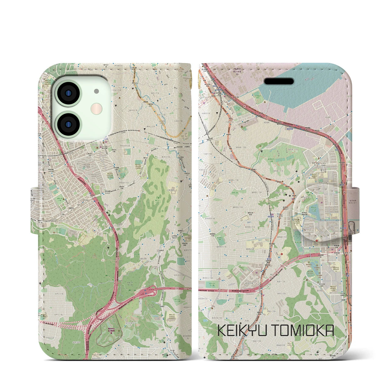 【京急富岡(神奈川県)】地図柄iPhoneケース(手帳タイプ)ナチュラル・iPhone 12 mini 用